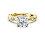 Yellow gold Cushion Solitaire Bezel-Set Diamond Ring with Beaded Band and Four-Prong Setting_54
