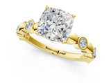 Yellow gold Cushion Solitaire Bezel-Set Diamond Ring with Beaded Band and Four-Prong Setting_55