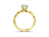 Yellow gold Cushion Solitaire Bezel-Set Diamond Ring with Beaded Band and Four-Prong Setting_57