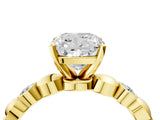 Yellow gold Cushion Solitaire Bezel-Set Diamond Ring with Beaded Band and Four-Prong Setting_58
