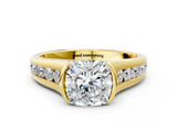 Yellow gold Cushion Solitaire Bezel-Set Diamond Ring with Channel-Set Band_40