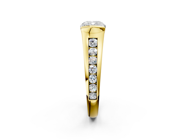 Yellow Gold Cushion Cut Half Bezel Engagement Ring Setting with Graduated Channel Set Accents