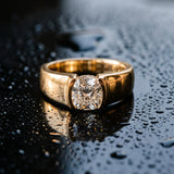 Yellow gold Cushion Solitaire Bezel Set Diamond Ring with Wide Band_18