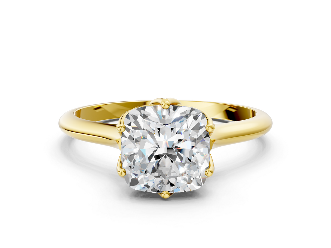 Yellow gold Cushion Solitaire Cathedral Diamond Ring with Six-Prong Setting_25