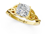 Yellow gold Cushion Solitaire Celtic Knot Engagement Ring with Four-Prong Setting_64