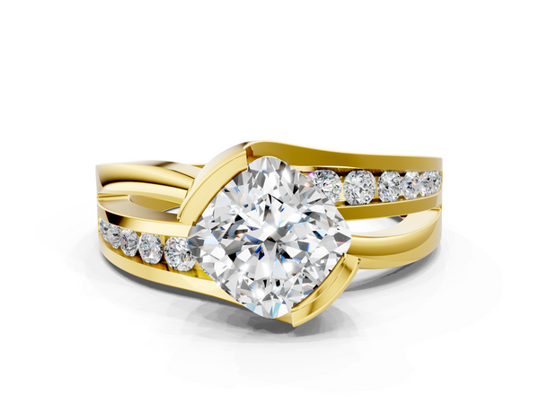 Yellow gold Cushion Solitaire Channel-Set Split Shank Ring with Tension Prong Setting