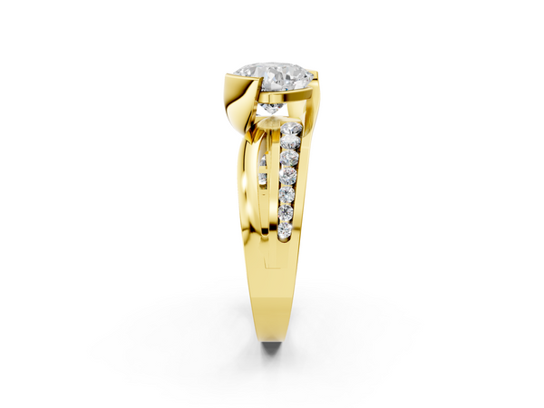 Yellow gold Cushion Solitaire Channel-Set Split Shank Ring with Tension Prong Setting