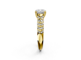 Yellow gold Cushion Solitaire Chevron Pave Diamond Engagement Ring with Six-Prong Setting_5