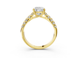 Yellow gold Cushion Solitaire Chevron Pave Diamond Engagement Ring with Six-Prong Setting_6