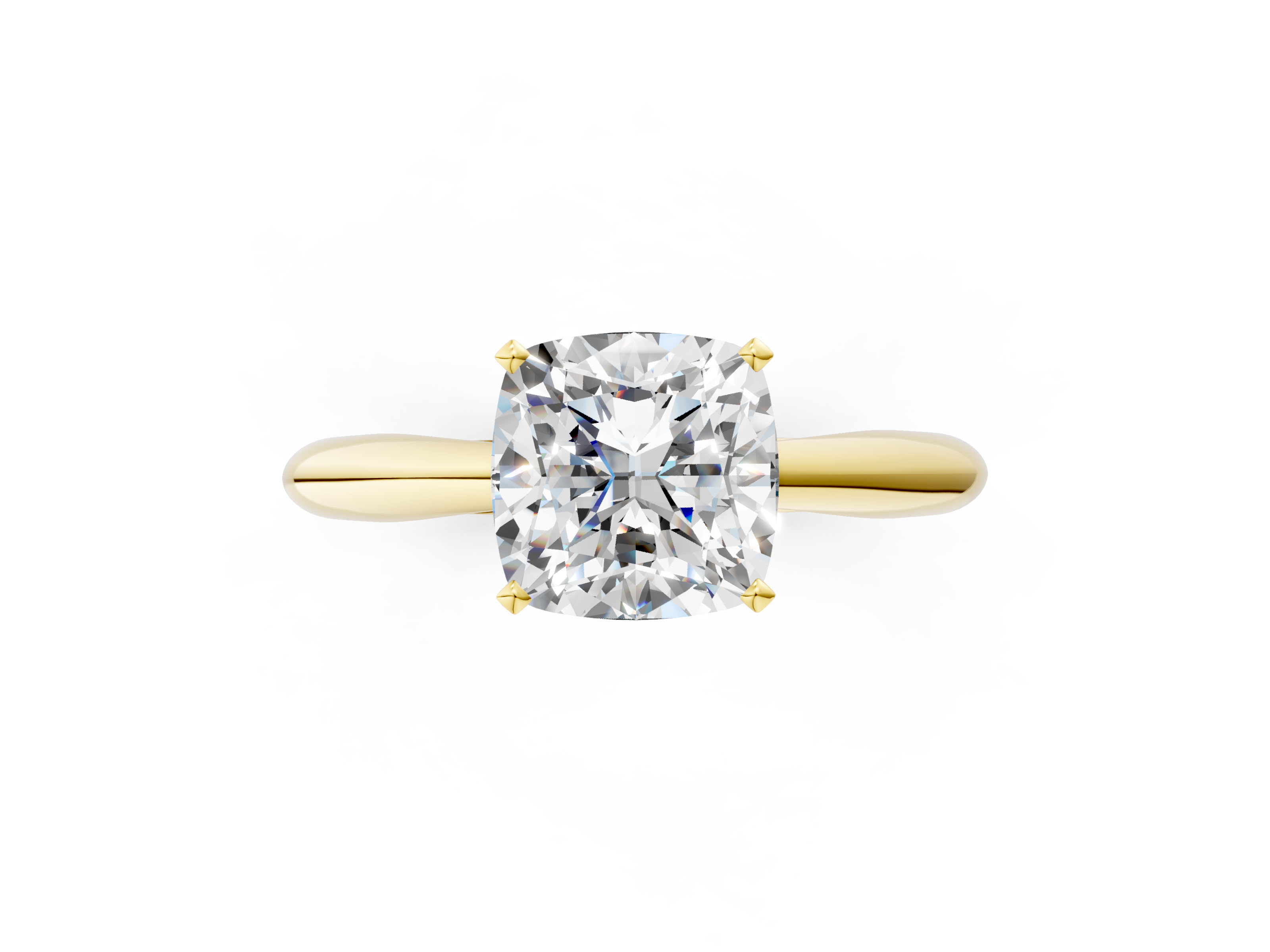 Yellow gold Cushion Solitaire Diamond Engagement Ring with Cathedral Setting and Four-Prong Mount on a Classic Band_202