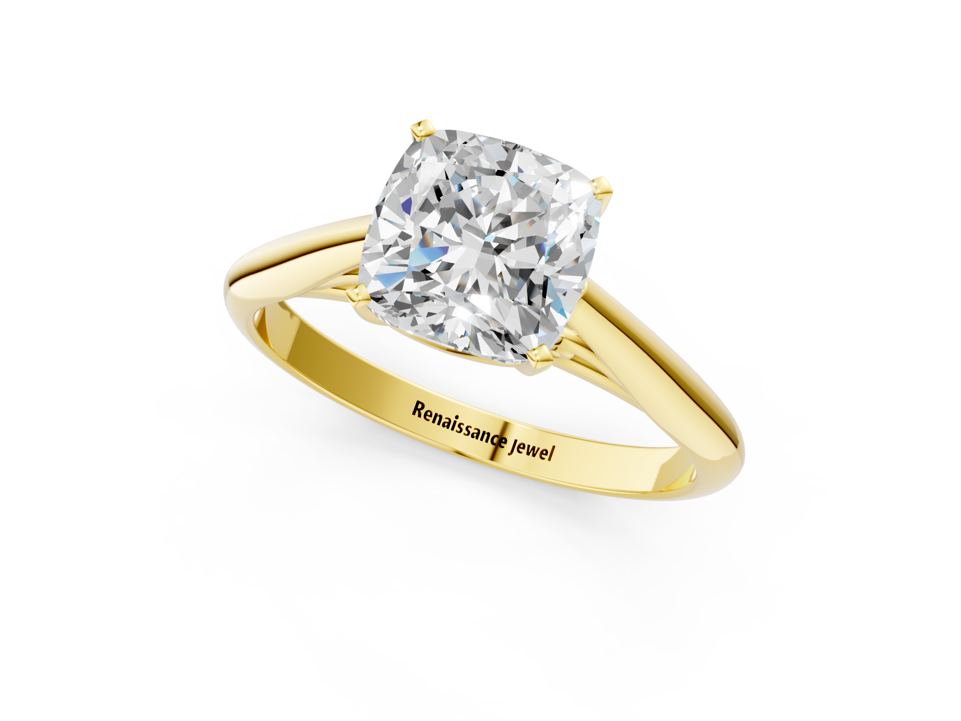 Yellow gold Cushion Solitaire Diamond Engagement Ring with Cathedral Setting and Four-Prong Mount on a Classic Band_203