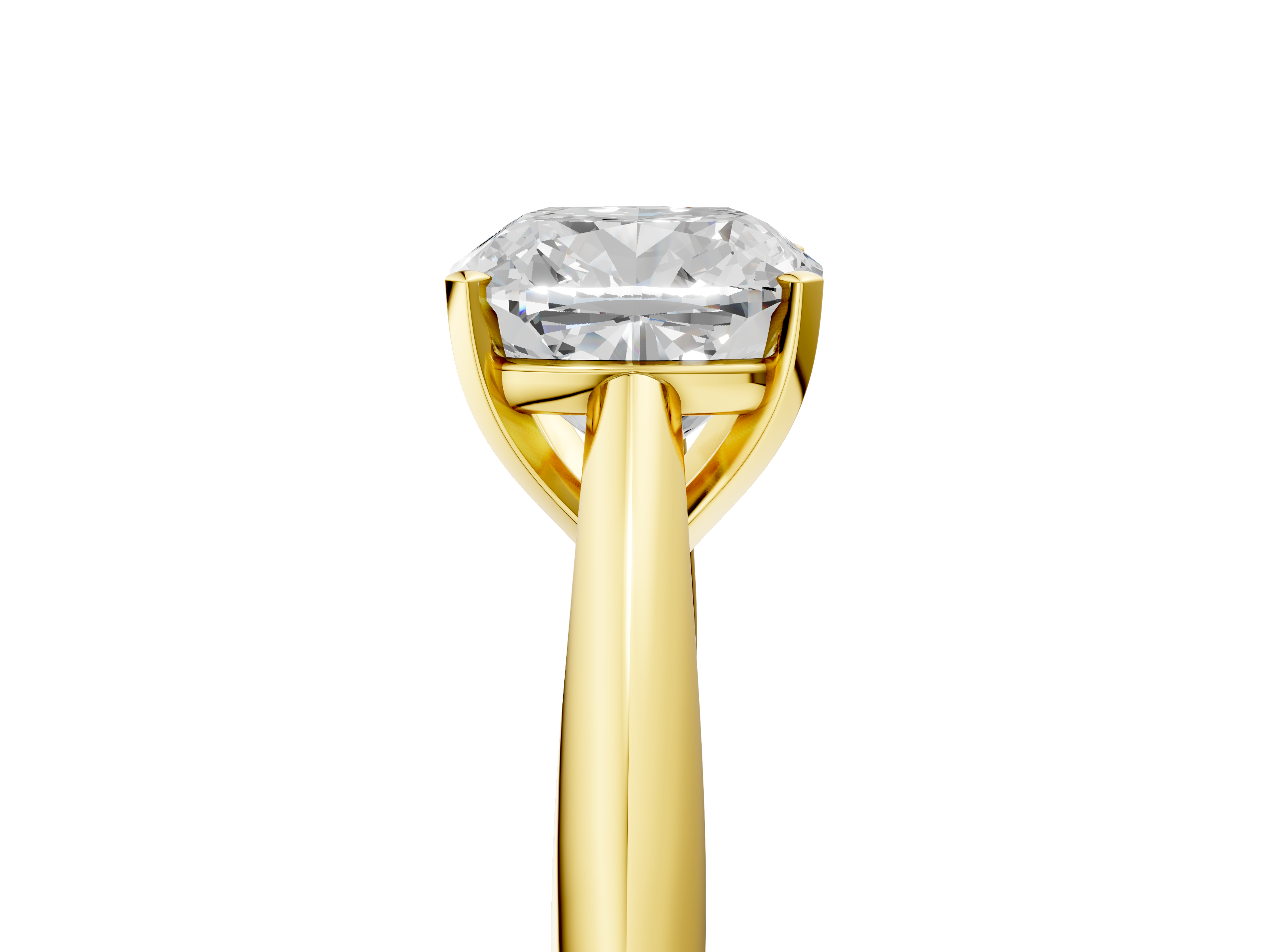 Yellow gold Cushion Solitaire Diamond Engagement Ring with Cathedral Setting and Four-Prong Mount on a Classic Band_207