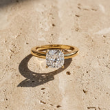 Yellow gold Cushion Solitaire Diamond Engagement Ring with Four-Prong Setting on a Classic Band_16