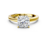 Yellow gold Cushion Solitaire Diamond Engagement Ring with Four-Prong Setting on a Classic Band_8