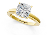 Yellow gold Cushion Solitaire Diamond Engagement Ring with Four-Prong Setting on a Classic Band_9