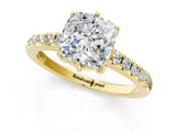 Yellow gold Cushion Solitaire Diamond Engagement Ring with Pavé Band and Six-Prong Setting_28