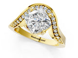 Yellow gold Cushion Solitaire Diamond Engagement Ring with Pave Band and Four-Prong Setting_27