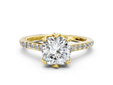 Yellow gold Cushion Solitaire Diamond Engagement Ring with Pave Band and Six-Prong Setting_42