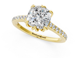 Yellow gold Cushion Solitaire Diamond Engagement Ring with Pave Band and Six-Prong Setting_43