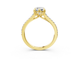 Yellow gold Cushion Solitaire Diamond Engagement Ring with Pave Band and Six-Prong Setting_45