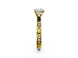 Yellow gold Cushion Solitaire Diamond Engagement Ring with XO Engraved Band and Four-Prong Setting 2
