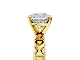 Yellow gold Cushion Solitaire Diamond Engagement Ring with XO Engraved Band and Four-Prong Setting 5