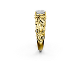 Yellow gold Cushion Solitaire Diamond Leaf Vine Band with Prong Setting_53