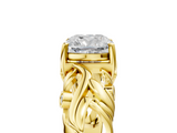 Yellow gold Cushion Solitaire Diamond Leaf Vine Band with Prong Setting_56