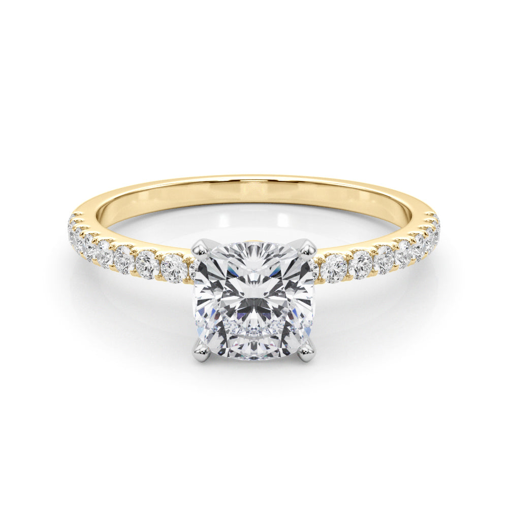 Yellow gold Cushion Solitaire Diamond Pavé Band with Four-Prong Setting 1
