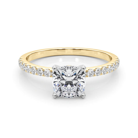 Yellow gold Cushion Solitaire Diamond Pavé Band with Four-Prong Setting 1