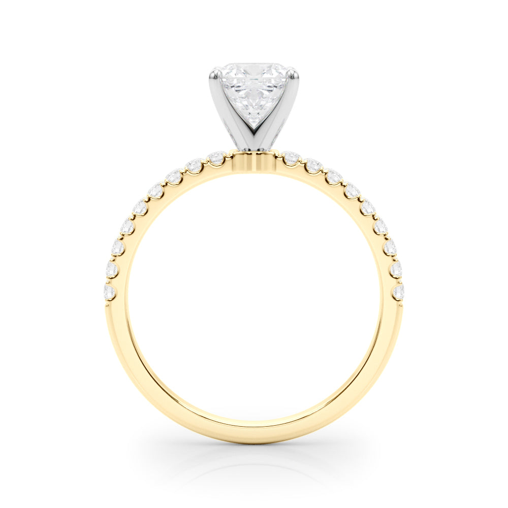 Yellow gold Cushion Solitaire Diamond Pavé Band with Four-Prong Setting 2