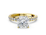 Yellow gold Cushion Solitaire Diamond Pavé Band with Four-Prong Setting_36