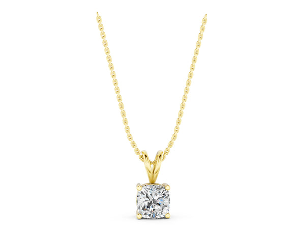 Yellow gold Cushion Solitaire Diamond Prong Pendant