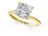 Yellow gold Cushion Solitaire Diamond Ring with 4-Prong Setting on a Classic Band_4