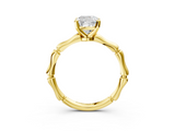 Yellow gold Cushion Solitaire Diamond Ring with Bamboo Band and Four-Prong Setting_58