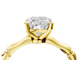 Yellow gold Cushion Solitaire Diamond Ring with Bamboo Band and Four-Prong Setting_59