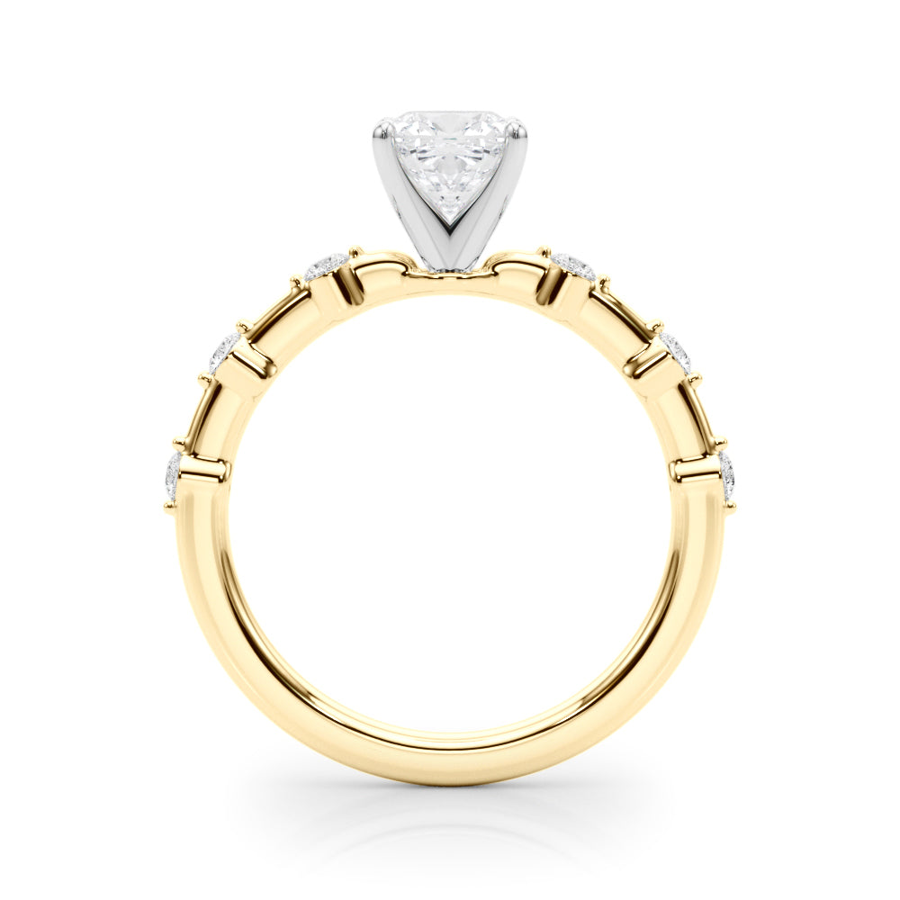 Yellow gold Cushion Solitaire Diamond Ring with Bezel Set Side Stones and Prong Setting 2