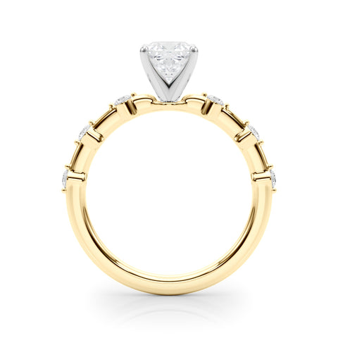 Yellow gold Cushion Solitaire Diamond Ring with Bezel Set Side Stones and Prong Setting 2