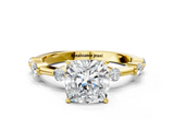 Yellow gold Cushion Solitaire Diamond Ring with Bezel Set Side Stones and Prong Setting_24