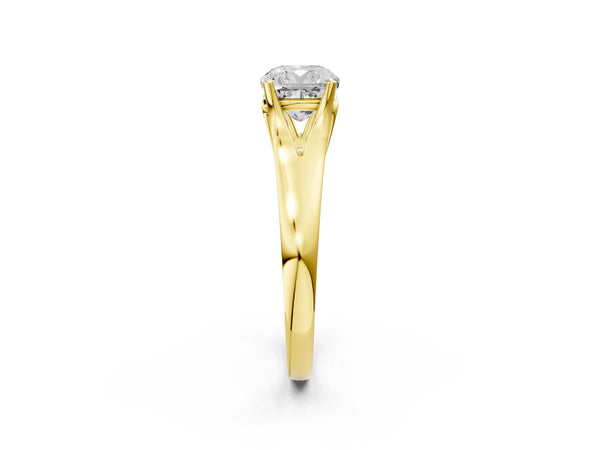 Yellow gold Cushion Solitaire Diamond Ring with Cathedral Band and Four-Prong Setting