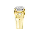 Yellow gold Cushion Solitaire Diamond Ring with Cathedral Band and Four-Prong Setting_71
