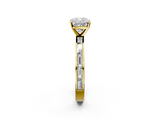 Yellow gold Cushion Solitaire Diamond Ring with Channel-Set Baguette Band and Four-Prong Setting_116