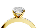 Yellow gold Cushion Solitaire Diamond Ring with Channel-Set Baguette Band and Four-Prong Setting_118