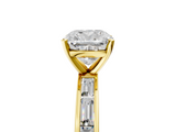 Yellow gold Cushion Solitaire Diamond Ring with Channel-Set Baguette Band and Four-Prong Setting_119