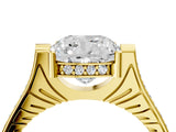 Yellow gold Cushion Solitaire Diamond Ring with Channel Set Band and Bezel Prong Setting_59