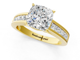 Yellow gold Cushion Solitaire Diamond Ring with Channel-Set Band and Four-Prong Setting_10