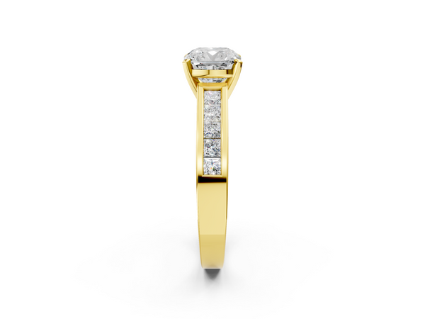 Yellow Gold Cushion Cut Solitaire Engagement Ring Setting with Princess Channel Band