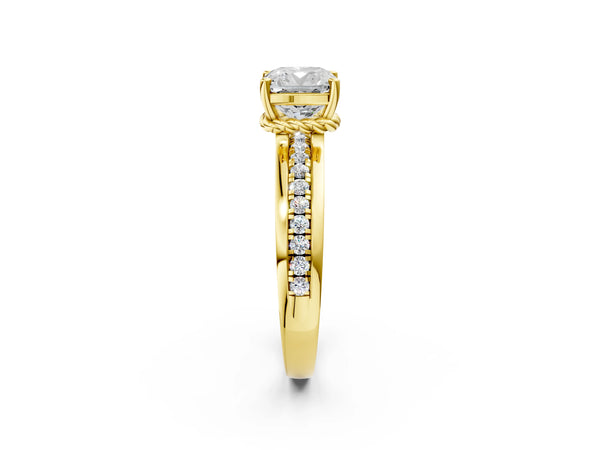 Yellow Gold Cushion Cut Channel Set Solitaire Engagement Ring Setting