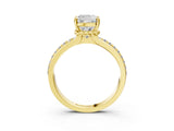 Yellow gold Cushion Solitaire Diamond Ring with Channel Set Band and Six-Prong Setting_51