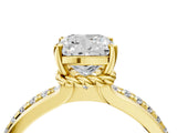 Yellow gold Cushion Solitaire Diamond Ring with Channel Set Band and Six-Prong Setting_52
